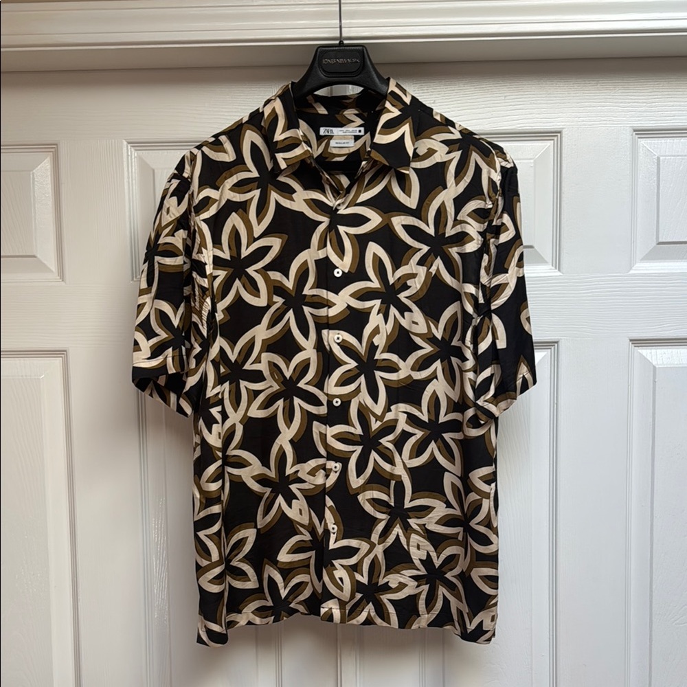 Calvin Klein Black and Tan Floral Shirt
